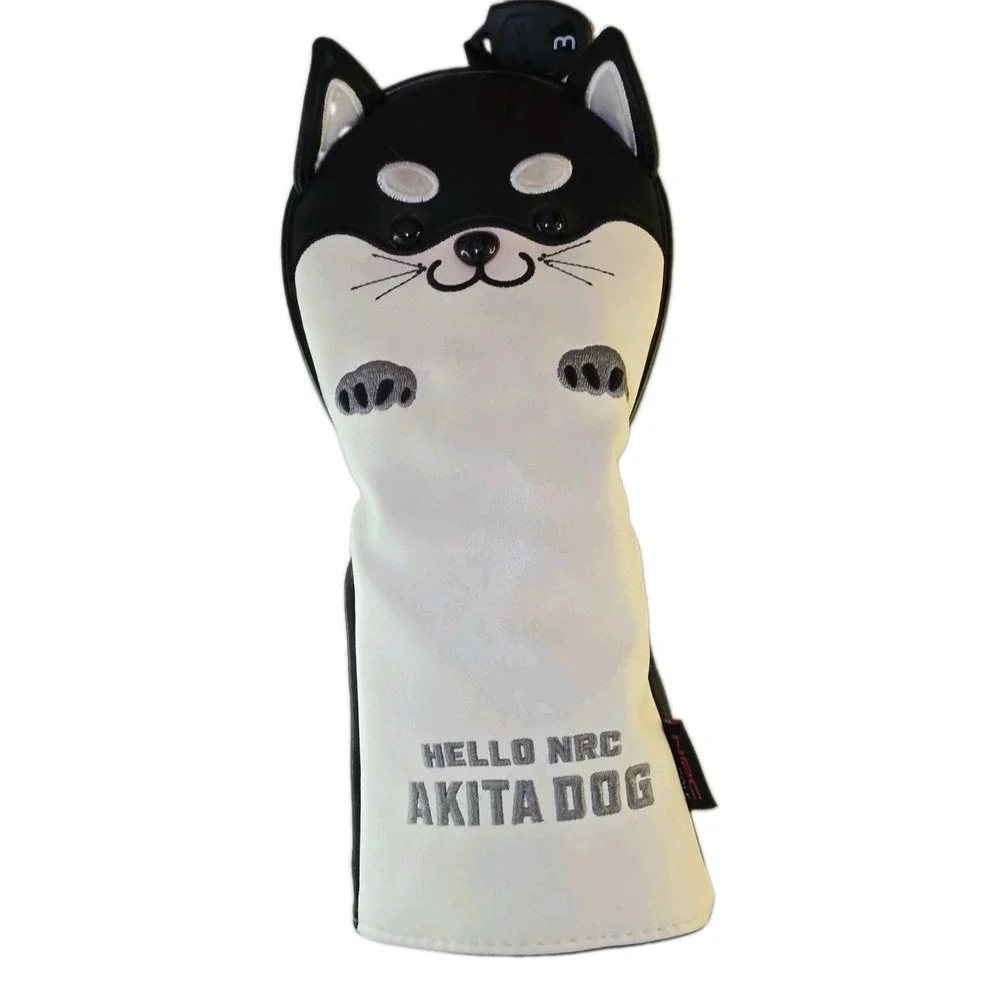 Hello NRC Akita Dog Golf Head Cover Fairway Wood 3 Black White PU Leather Novelt